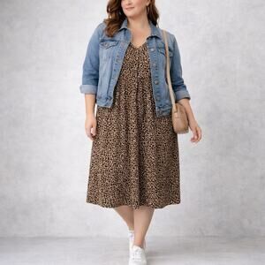 Notti Bianche Tan Brown Leopard Print Casual Midi Dress Sz XL